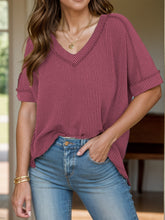 Lovelet Texture V-Neck Half Sleeve T-Shirt Burgundy OutfitFlow