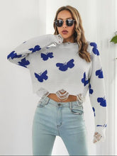 Distressed Butterfly Cropped Sweater White OutfitFlow