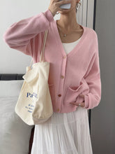 V-Neck Button-Down Cardigan Pink OutfitFlow