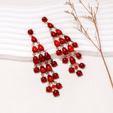 Alloy & Rhinestone Teardrop Earrings Deep Red One Size OutfitFlow
