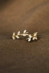 925 Sterling Silver Leaf Open Ring Gold 7 OutfitFlow