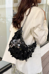 Sequin Chain Crossbody Bag Black One Size OutfitFlow