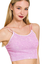 Zenana Washed Ribbed Seamless Double Strap Brami B LAVENDER OutfitFlow