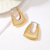18K Gold-Plated Alloy Ribbed Triangular Hoop Earrings Golden onesize OutfitFlow