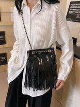 Fringe PU Leather Crossbody Bag Black One Size OutfitFlow