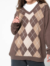 Geometric V-Neck Long Sleeve Sweater Mocha OutfitFlow