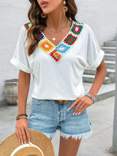 Contrast V-Neck Short Sleeve Top White OutfitFlow