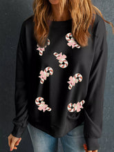 Christmas Candy Cane Sequin Patch Baggy Sweatshirt Black OutfitFlow