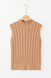 Cable-Knit Mock Neck Sweater Vest Camel OutfitFlow