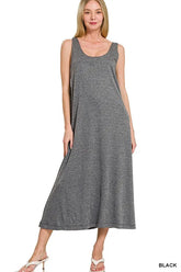 Zenana French Terry Twisted Strap Midi Dress BLACK OutfitFlow