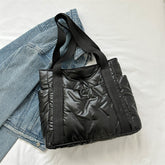 Polyester Tote Bag with Zipper Black One Size OutfitFlow