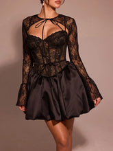 Sweetheart Neck Lace Dress and Cover Up Set Black OutfitFlow