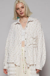 POL Floral Print Textured Button-Up Shirt White OutfitFlow