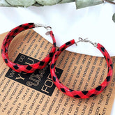 Plaid PU Leather Hoop Earrings Red One Size OutfitFlow