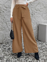 Perfee Tied High Waist Wide Leg Pants Caramel OutfitFlow
