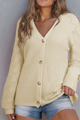 Openwork V-Neck Button Up Cardigan OutfitFlow