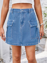 Pocketed Buttoned Denim Skirt Medium OutfitFlow