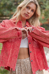 POL Button Down Corduroy Trucker Jacket Red OutfitFlow