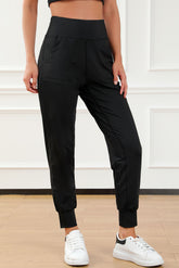High Waist Joggers with Pockets Black OutfitFlow