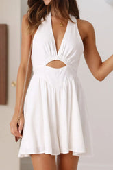Cutout Halter Neck Mini Dress White OutfitFlow