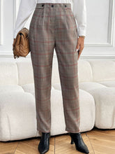 Perfee Plaid Straight Pants with Pockets Taupe OutfitFlow