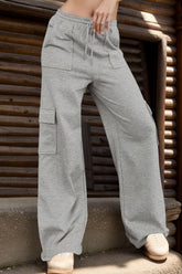 Drawstring Active Pants with Pockets Gray OutfitFlow