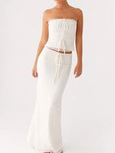 Tie Front Tube Top and Maxi Skirt Set White OutfitFlow