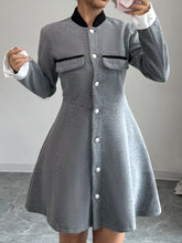A-Line Long Sleeve Button-Down Dress Gray OutfitFlow