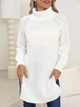 Slit Turtleneck Long Sleeve Sweater White OutfitFlow