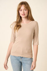 Mittoshop Round Neck Half Sleeve T-Shirt Tan OutfitFlow