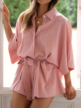 Collared Neck Half Sleeve Romper Dusty Pink OutfitFlow