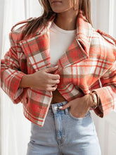 Lapel Collar Plaid Cropped Jacket Orange OutfitFlow