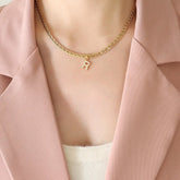 Brass Inlaid Zircon Letter Pendant Necklace Style R One Size OutfitFlow