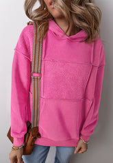 Exposed Seam Long Sleeve Hoodie Hot Pink OutfitFlow