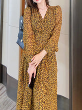 Floral Print Long Sleeve Dress Mustard OutfitFlow