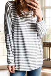 Striped Round Neck Long Sleeve Top Stripe OutfitFlow