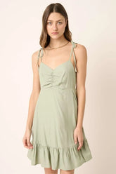 Mittoshop Ruched Detail Spaghetti Tie Mini Dress SAGE OutfitFlow