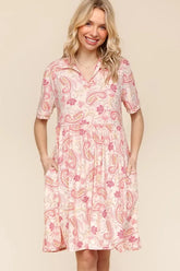 Haptics Fit and Flare Paisley Print Knit Dress Blush OutfitFlow