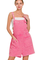 Zenana Woven Double Gauze Acid Washed Romper FUCHSIA OutfitFlow