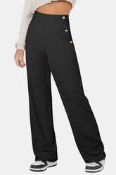 Decorative Button High Rise Pants Black OutfitFlow