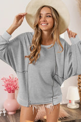 BiBi Cross Hatch Knit Uneven Hem Cont Lslv Top H.GREY OutfitFlow