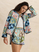 Printed Button Up Long Sleeve Outerwear and Shorts Set Multicolor OutfitFlow