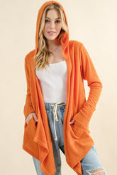 And The Why Full Size Thermal Hooded Open Front Cardigan with Pockets Dusty Coral OutfitFlow