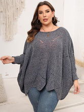 Plus Size Round Neck Batwing Sleeve Sweater Charcoal OutfitFlow