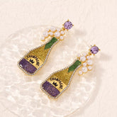 Champagne Bottle Earrings with Pearls Purple onesize OutfitFlow