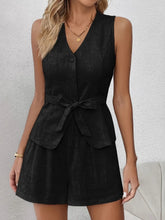 V-Neck Vest and Shorts Set Black OutfitFlow