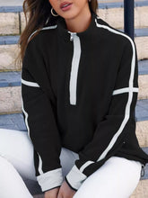 Half Zip Dropped Shoulder Sweatshirt Black OutfitFlow