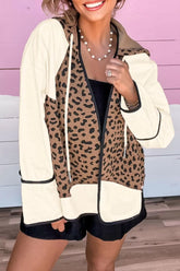 Drawstring Leopard Long Sleeve Hooded Jacket Leopard OutfitFlow