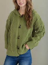 Cable-Knit Long Sleeve Hooded Cardigan Moss One Size OutfitFlow