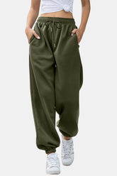 Elastic Waist Joggers with Pockets Army Green OutfitFlow